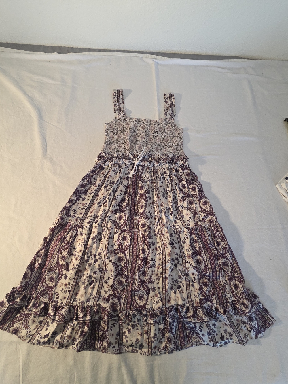 Odd Molly Silk Paisley Smocked Sundress - Cream & Purple